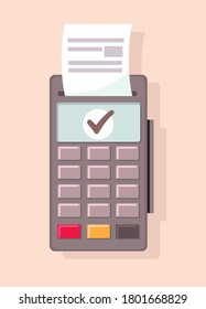 Payment terminal with keyboard - credit card payment. Vector cartoon illustration