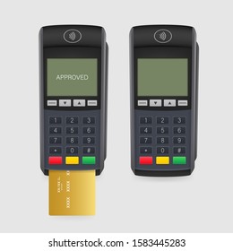 Payment terminal mockup. Pos terminal with blank screen. Cash register. Vector stock illustration