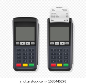 Payment terminal mockup. Pos terminal with blank screen. Cash register. Vector stock illustration