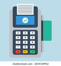 Zahlungsterminal. Online Zahlung mit Scheck. Flaches Vektorgrafik-Design. Bankkarte. Illustration für das Finanzwesen.