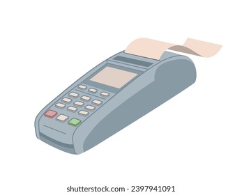 Payment terminal with a paper check in modern flat style. Vector illustration isolated on white background