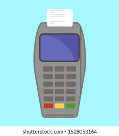 payment terminal paper check . Pos terminal for payment. Flat design adapted for websites and mobile applications. Isolated on white. Vector image.