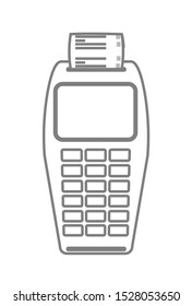 payment terminal paper check. Pos terminal for payment. Flat design adapted for websites and mobile applications. Black line isolated on white. Vector image
