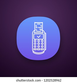Payment terminal receipt app icon. Successful POS terminal transaction. E-payment. UI/UX user interface. Web or mobile application. Vector isolated illustration