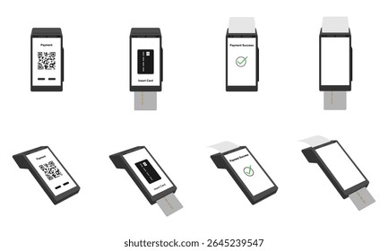 payment terminal set with pos terminal machine. vector illustration isolated on white background.
