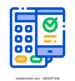 Payment Terminal Smartphone Vector Thin Line Icon. Online Transactions, Secure Financial Internet Banking Payment Operation Linear Pictogram. Money Deposit Currency Exchange Contour Illustration
