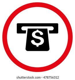 Payment Terminal vector bicolor rounded icon. Image style is a flat icon symbol inside a circle, intensive red and black colors, white background.