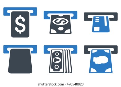 Payment Terminal vector icons. Icon style is bicolor smooth blue flat symbols with rounded angles on a white background.