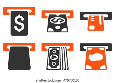 Payment Terminal vector icons. Pictogram style is bicolor orange and gray flat icons with rounded angles on a white background.