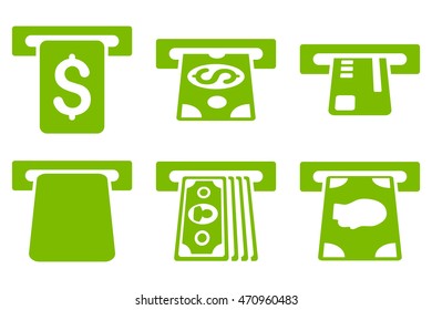 Payment Terminal vector icons. Pictogram style is eco green flat icons with rounded angles on a white background.