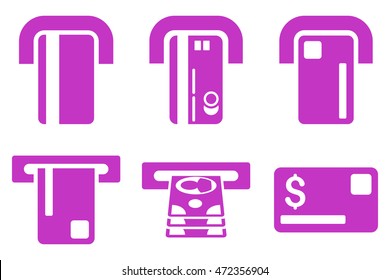 Payment Terminal vector icons. Pictogram style is violet flat icons with rounded angles on a white background.