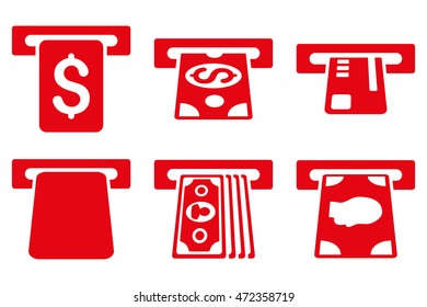 Payment Terminal vector icons. Pictogram style is red flat icons with rounded angles on a white background.