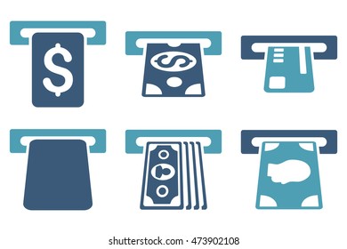 Payment Terminal vector icons. Pictogram style is bicolor cyan and blue flat icons with rounded angles on a white background.