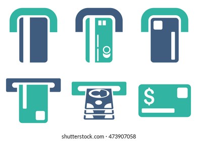 Payment Terminal vector icons. Pictogram style is bicolor cobalt and cyan flat icons with rounded angles on a white background.