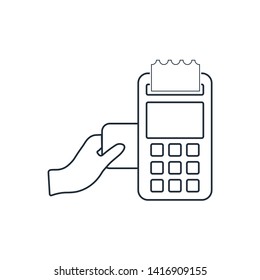 Payment terminal. Vector linear icon. White background.