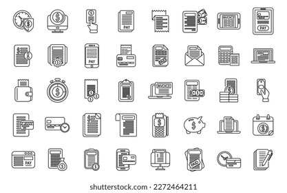 Payment terms icons set outline vector. Card credit. Document recharge