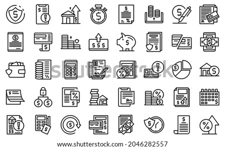 Payment terms icons set outline vector. Card credit. Document recharge
