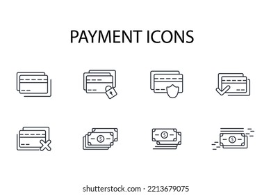 payment thin line icons. Vector illustration isolated on white. Editable stroke.