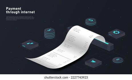 Pago a través de Internet. Pago sin efectivo y billetera. Tecnologías modernas y mundo digital. Gadgets y dispositivos. Alfabetización financiera e ingreso pasivo. Ilustración vectorial isométrica de dibujos animados