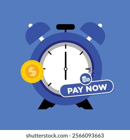 Payment time in clock. Subscription payment. daily payment time. Flat clock with button pay. pay scheduled on timer.