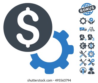 Payment Tools icon with bonus tools images. Vector illustration style is flat iconic bicolor symbols, smooth blue colors, white background.