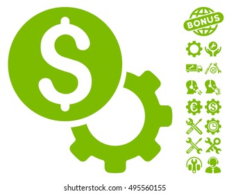 Payment Tools icon with bonus tools pictogram. Vector illustration style is flat iconic symbols, eco green color, white background.