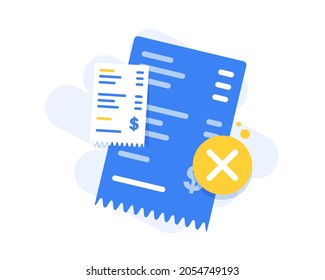 Payment transaction bill declined or money transfer alert or caution error sign vector illustration flat cartoon