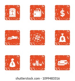 Payment transaction icons set. Grunge set of 9 payment transaction vector icons for web isolated on white background