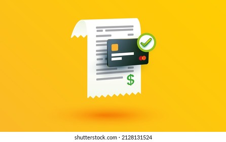 payment transaction via credit card success on yellow backround. Money approved online shopping sign or symbol design for mobile banking applications and website concept 3d vector illustration style