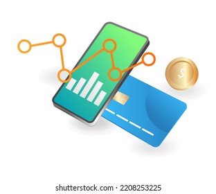 Payment transactions with smartphone in isometric flat illustration