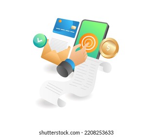 Payment transactions with smartphone in isometric flat illustration
