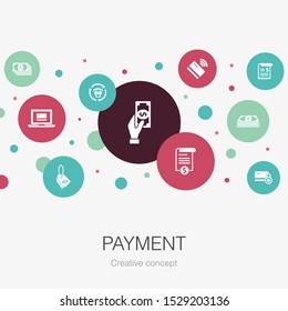 payment trendy circle template with simple icons. Contains such elements as Invoice, money, bill