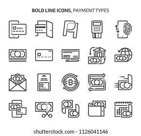 Payment types, bold line icons. The illustrations are a vector, editable stroke, 48x48 pixel perfect files. Crafted with precision and eye for quality.