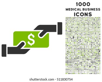 Payment vector bicolor icon with 1000 medical business icons. Set style is flat pictograms, eco green and gray colors, white background.