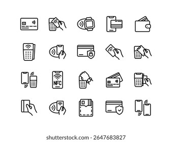 Payment Vector Icon Set | Adjustable Line Weight | Contactless, credit card, NFC, transaction, terminal, mobile, wallet, smart watch, secure, wireless, tap, digital