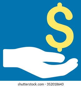 Payment vector icon. Style is bicolor flat symbol, yellow and white colors, rounded angles, blue background.