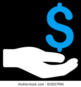 Payment vector icon. Style is bicolor flat symbol, blue and white colors, rounded angles, black background.