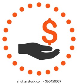 Payment vector icon. Style is bicolor flat circled symbol, orange and gray colors, rounded angles, white background.