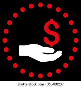 Payment vector icon. Style is bicolor flat circled symbol, red and white colors, rounded angles, black background.