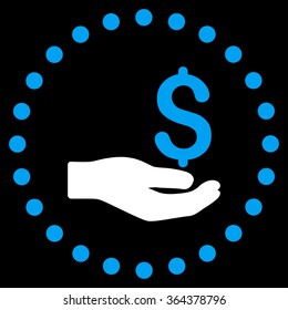 Payment vector icon. Style is bicolor flat circled symbol, blue and white colors, rounded angles, black background.