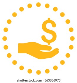 Payment vector icon. Style is flat circled symbol, yellow color, rounded angles, white background.