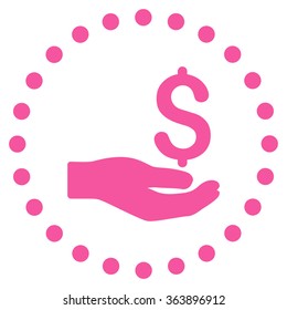 Payment vector icon. Style is flat circled symbol, pink color, rounded angles, white background.