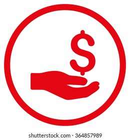 Payment vector icon. Style is flat circled symbol, red color, rounded angles, white background.