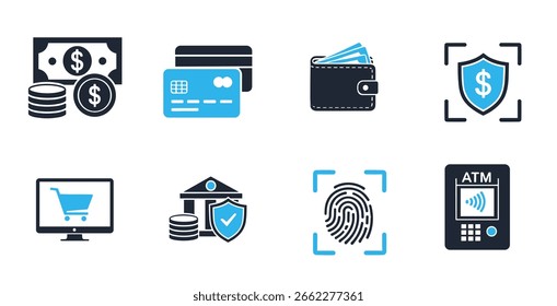 Payment vector icons collection with credit card cash wallet money transfer and transaction symbols