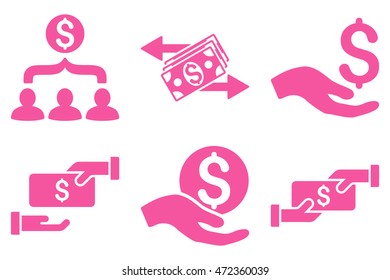 Payment vector icons. Pictogram style is pink flat icons with rounded angles on a white background.