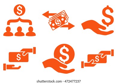 Payment vector icons. Pictogram style is orange flat icons with rounded angles on a white background.