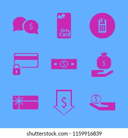 payment vector icons set. with money hand, dollar rate falling, money cash and credit card lock in set