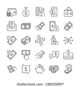 Payment wallet line icons. Set of Pay with Phone, Accept money transfer and Credit card by mail icons. Online payment, Dollar exchange and Fast money send. Private pay, Cash and Wallet. Vector