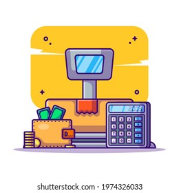 Payment and Weight Scale Logistic with Calculator and Wallet Vector Cartoon Illustrations