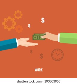 Pago por trabajo. Concepto de negocio en diseño plano
